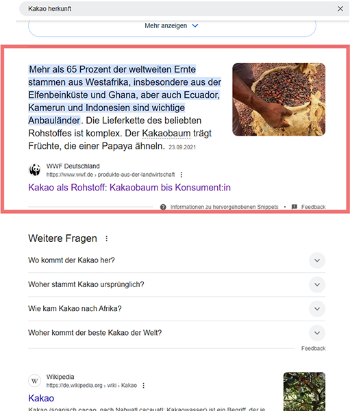 Ein Screenshot eines Features Snippets vom WWF