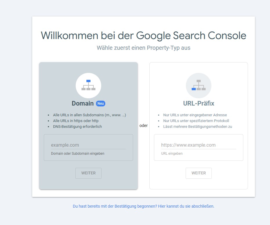 Google Search console Schritt 1