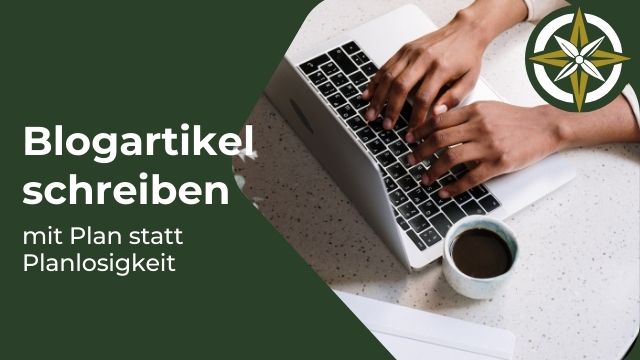Thumbnail für den Blogeintrag "Blogartikel schreiben", man sieht den Titel und eine Hand die etwas auf einer Tastatur tippt