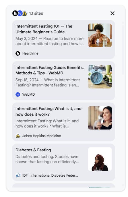 AI Mode Ergebnis zum Suchbegriff What is intermittent fasting