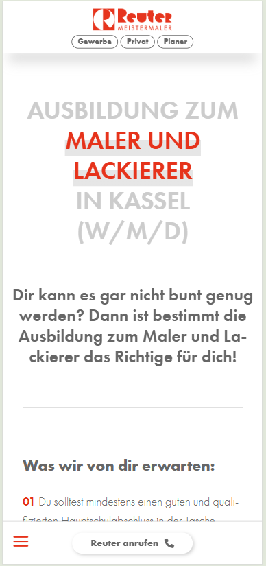 Karrierewebsite der Firma Reuter in Kassel